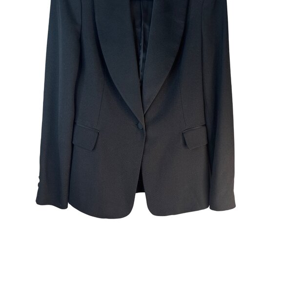 ZARA Small Jet Black Tuxedo Style Blazer Wool Blend Tailored Jacket One Button - Picture 10 of 15